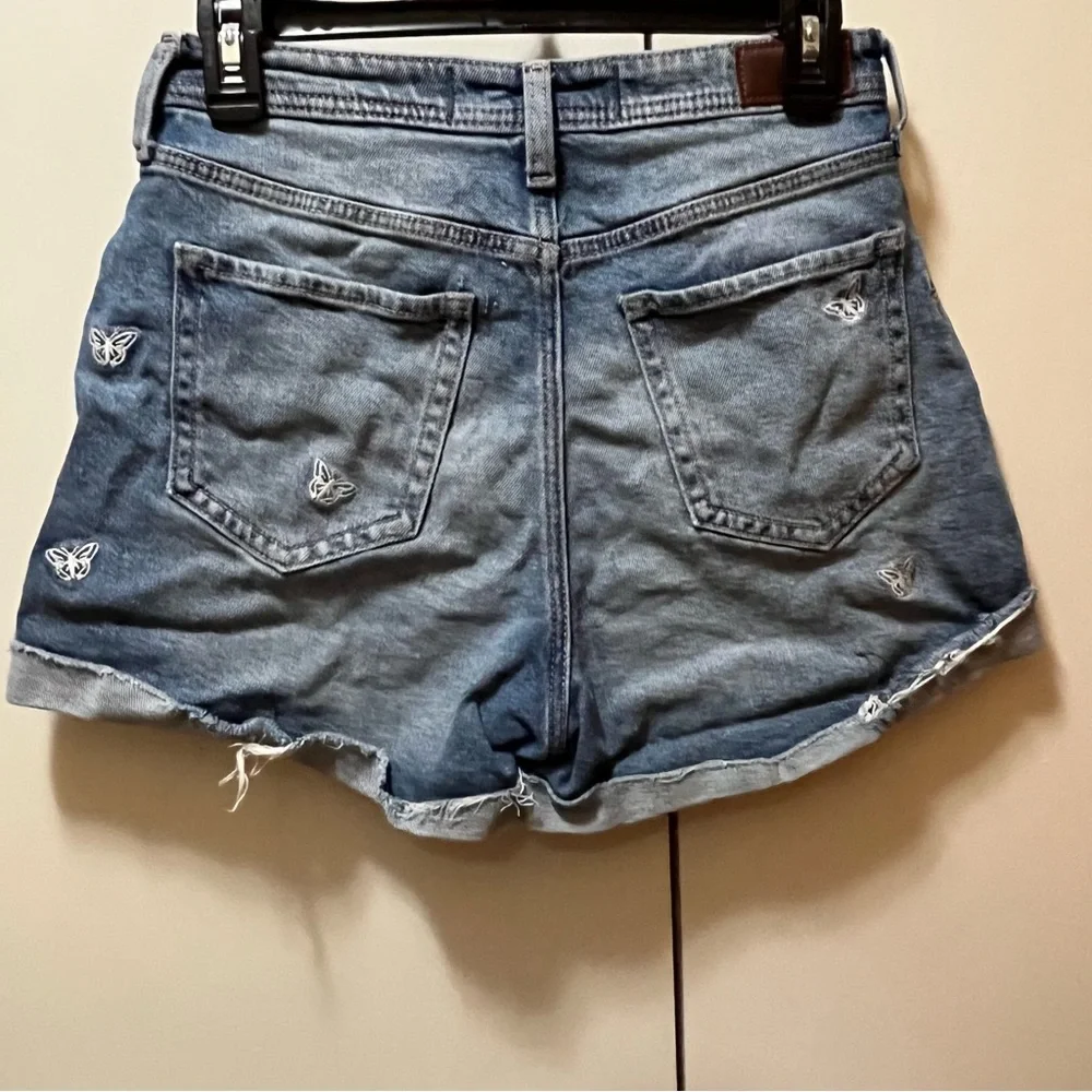 Hollister Women's Blue Denim Shorts with White Embroidered Butterflies, Waist 27 - Picture 6 of 11